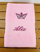 Coffret lapidou,doudou,serviette et bavoir bandana avec motif en tissu VA1