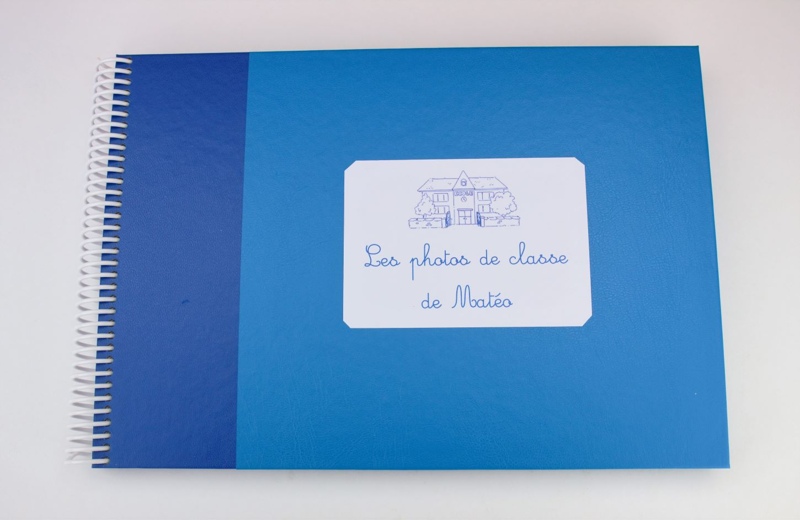 Album photos de classe bicolore turquoise et bleu roi personnalisé