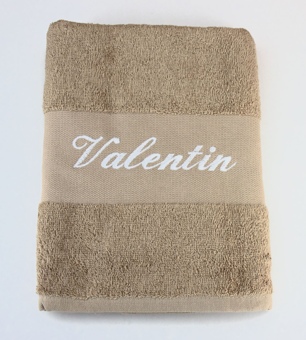 Serviette de toilette mastic brodée Valentin en blanc