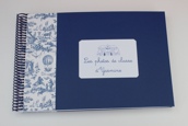 Album pour photos de classe bleu et toile de jouy bleue