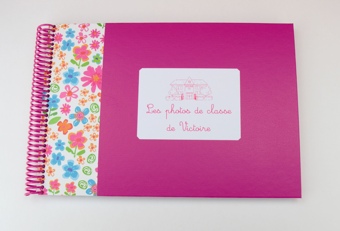 Album pour photos de classe fuchsia et fleurs roses et turquoise