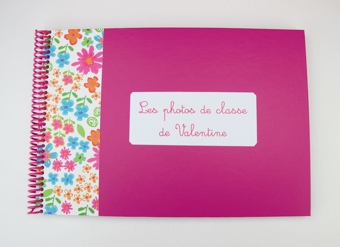 Album pour photos de classe fuchsia et fleurs roses et turquoise