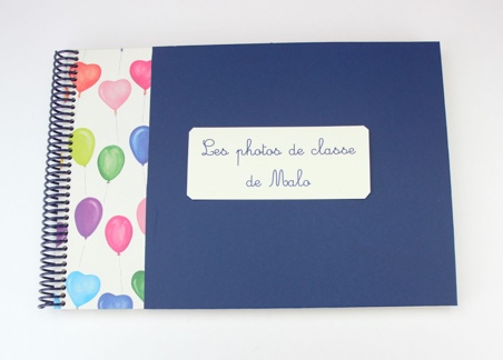 Album pour photos de classe bleu et ballons