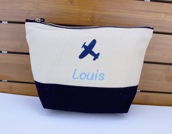 Trousse de toilette bicolore personnalisée avec motif