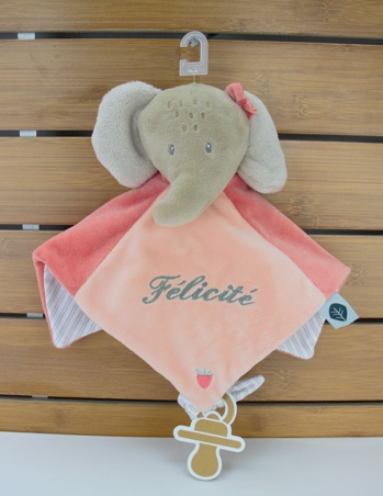 Doudou L'éléphant  rose Nattou personnalisé