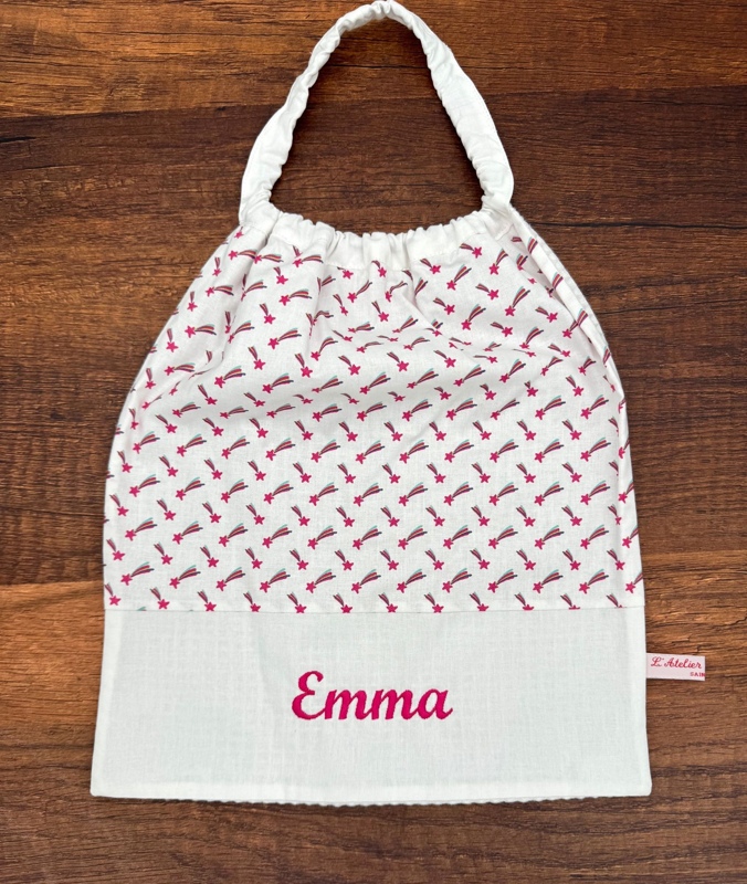 EMMA - Grand Bavoir élastiqué étoiles fuschia brodée Emma