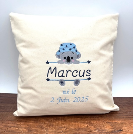 Coussin naissance carré personnalisé Prénom et Animal au choix