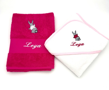 Coffret serviette et cape de bain lapin