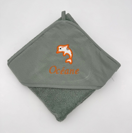 Cape de bain couleur avec motif en tissu appliqué