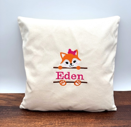 Coussin naissance carré Renard fille personnalisé