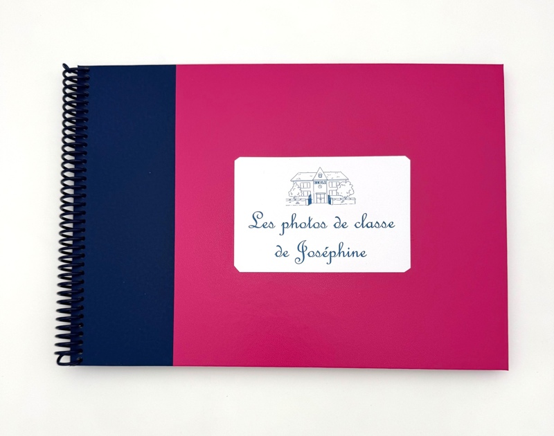 Album photos de classe bicolore fuchsia et marine