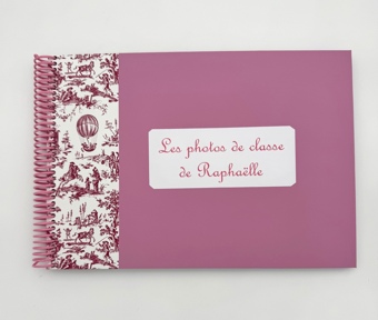 Album pour photos de classe rose et toile de jouy fuchsia