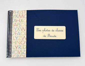 Album pour photos de classe bleu et leçon d'écriture