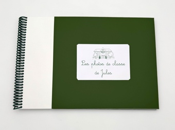 Album photos de classe bicolore vert foncé et blanc