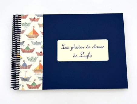 Album pour photos de classe bleu et petits bateaux personnalisé