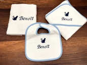 Coffret serviette, cape de bain et bavoir personnalisé