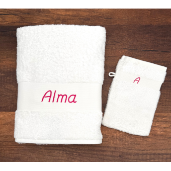 Serviette de toilette personnalisée et gant de toilette blanc