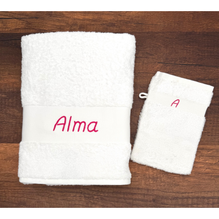 Serviette de toilette personnalisée et gant de toilette blanc