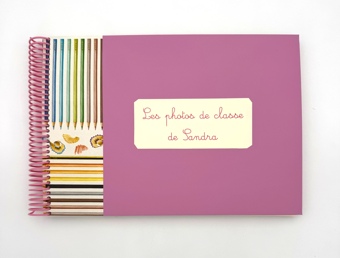 Album pour photos de classe Rose et crayons