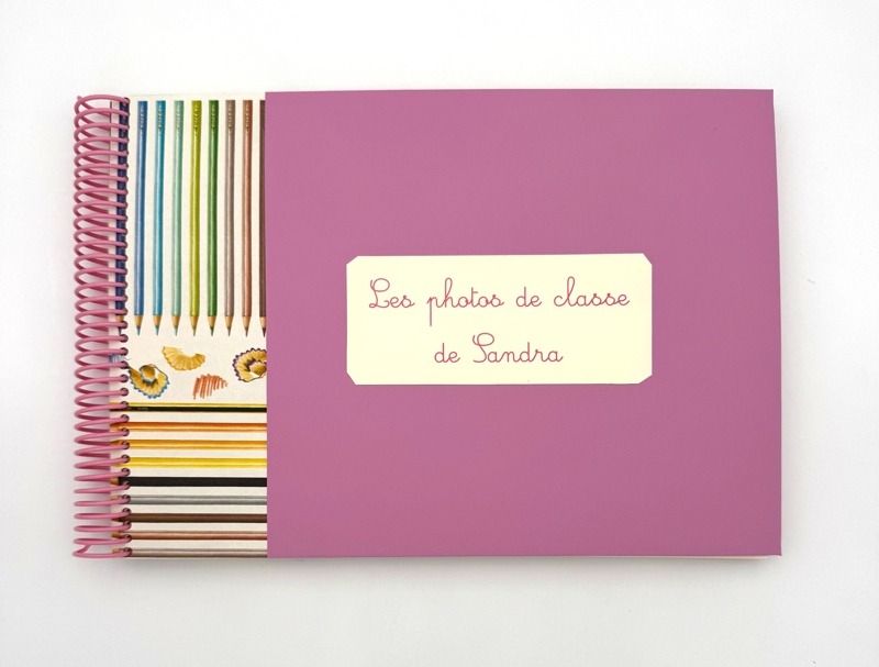 Album pour photos de classe Rose et crayons