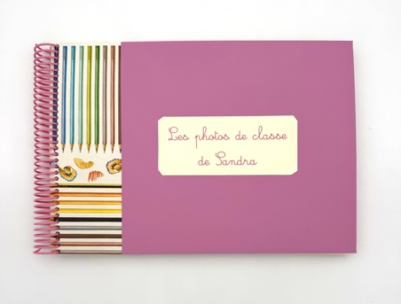 Album pour photos de classe Rose et crayons