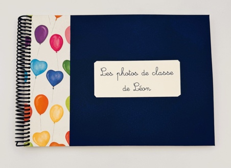 Album pour photos de classe bleu et ballons