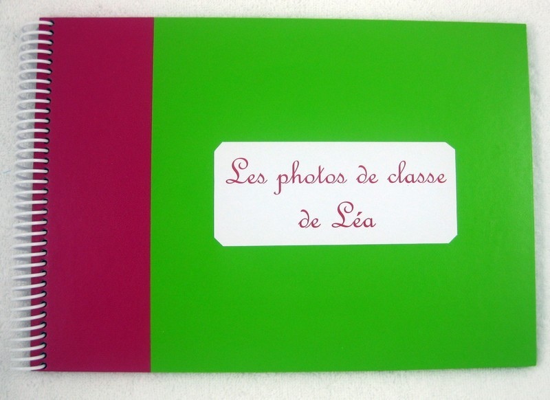 Album photos de classe bicolore vert et fuschia personnalisé