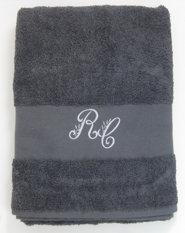 Drap De Bain Gris Personnalisé Avec Broderie - 100x150 Cm Éponge 550g/m² 100% Coton