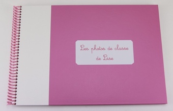 Album photos de classe bicolore rose et blanc personnalisé