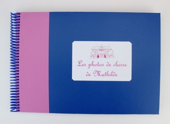 Album photos de classe bicolore bleu-roi et rose